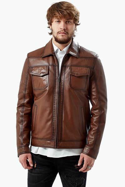 Deriza Marco Punted Leather Coat Tan