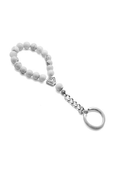 Tesbihane Howlite Natural Stone-chrome Steel Combination Rosary Keychain