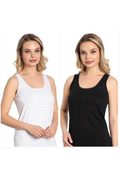 LÜXDRM 052 - 1 Piece Black-1 Piece White Collar with Lace Edge, Narrow Straps...