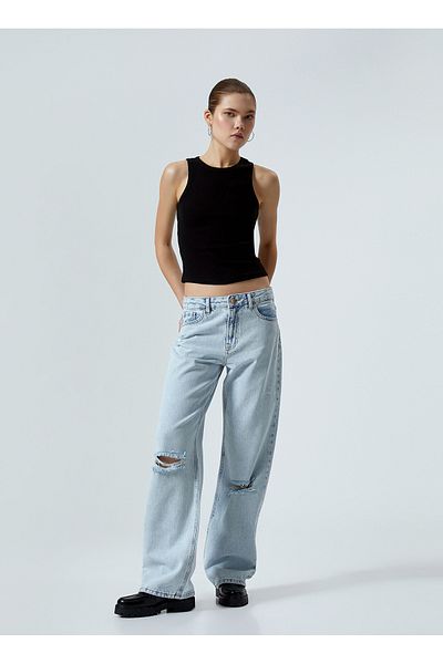 Koton Light Indigo Women's Denim Trousers - Regular Fit, Regular Waist 4SAL40020MD