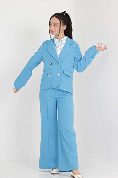 Jannock Kız Çocuk Klasik Takım Blazer Ceket-Pantolon-Bluz 3'lü Set Takım Elbise