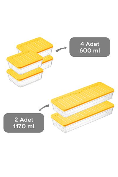 Meleni Home 6-Piece Food and Microwave Compatible Yellow Storage Container - 2x1170ml/4x600ml