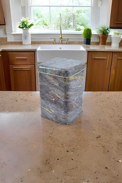EVLE Ef022-e4 Rock And Gold Light Patterned Square Metal Storage Container 11x11 Cm