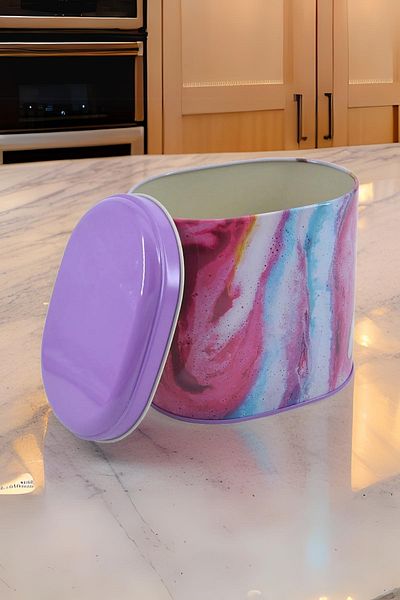EVLE Ef004-ı5 Liquid Fuchia Patterned Oval Metal Storage Container 11x15 Cm