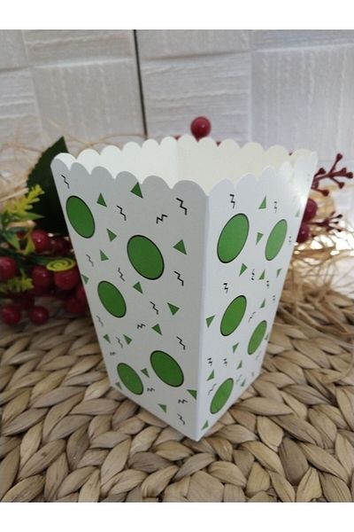 Deniz Party Store GREEN BIG POINTED Cardboard Popcorn Corn Chips Box 8 Pieces
