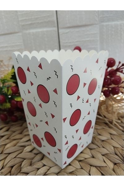 Deniz Party Store RED BIG DOT Cardboard Popcorn Corn Chips Box 8 Pieces