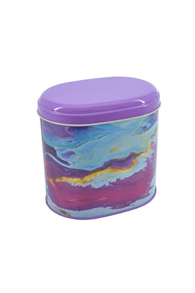 EVLE Ef004-f2 Liquid Flat Purple Patterned Oval Metal Storage Container 11x15 Cm