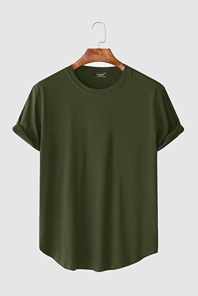 BUCADO Erkek Haki Kolları Katlı Oval Kesim Cepsiz Bisiklet Yaka T-shirt Vavn3...