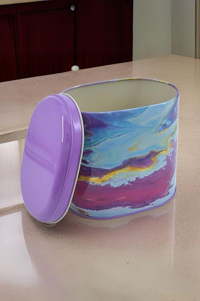 EVLE Ef004-f2 Liquid Flat Purple Patterned Oval Metal Storage Container 11x15 Cm