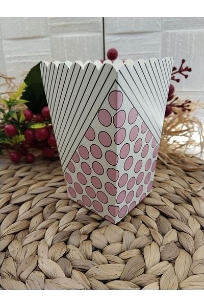 Deniz Party Store Pink Polka Dot Striped Cardboard Popcorn Corn Chips Box 8 Pieces