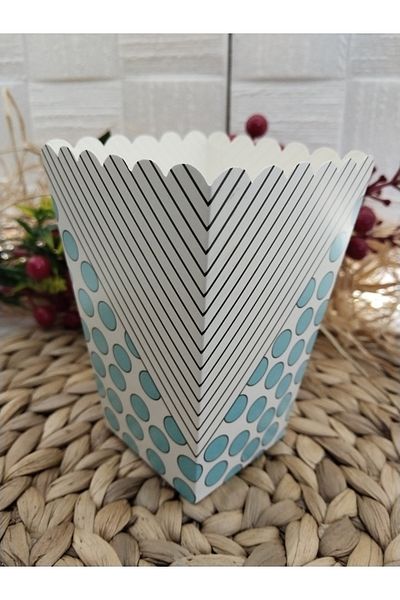 Deniz Party Store Blue Polka Dot Striped Cardboard Popcorn Corn Chips Box 8 Pieces