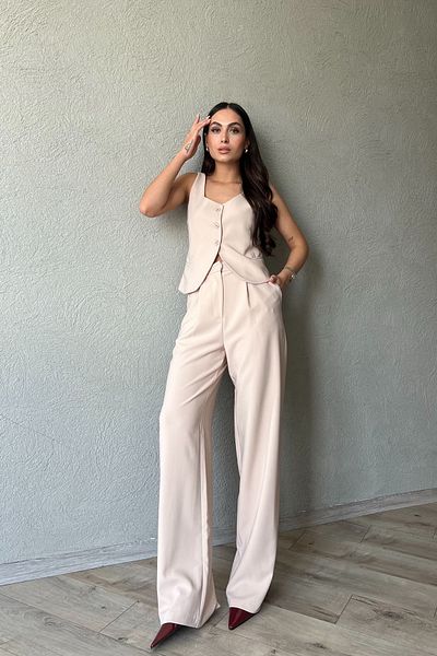 Seda Yalçın Atelier Beige Pleat Detailed Wide Leg Palazzo Trousers