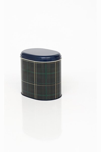EVLE Ef004-g0 Plaid Green Patterned Oval Metal Storage Container 11x15 Cm