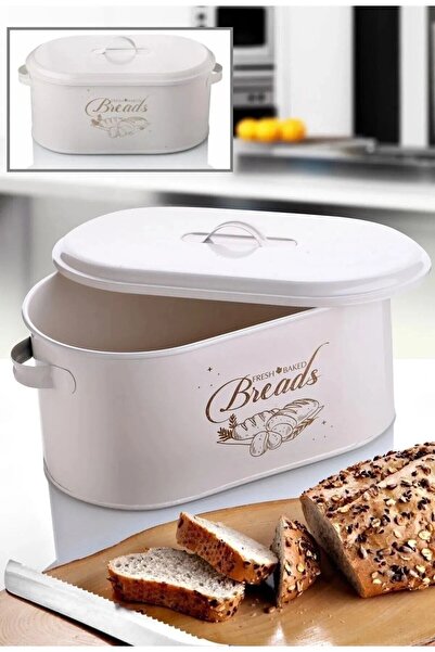 Bayev Black and White 2-Piece Bread Bowl Set Large Size Metal Decorative Bread Storage Box with Lid