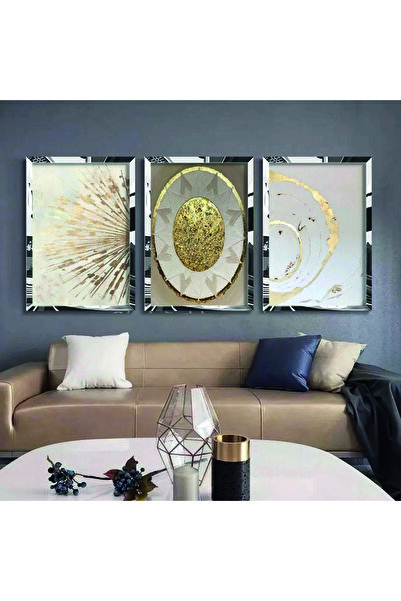 KOLAJTASARIM Αφηρημένες χρυσές λεπτομέρειες Ασημένιο πλεξιγκλάς 3 τεμαχίων ζωγραφική με κορνίζα