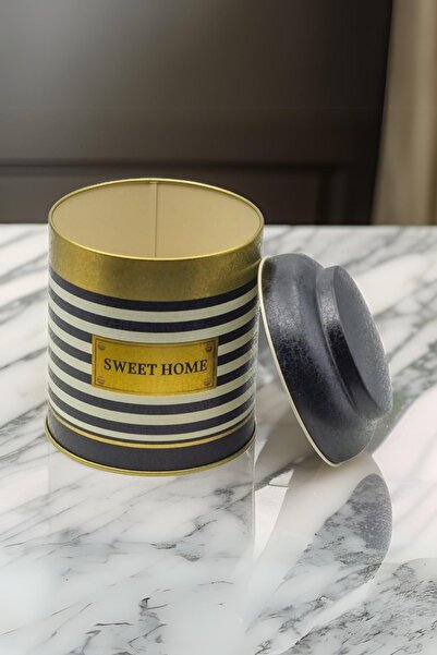 EVLE Line Black_Swt Home Desenli Yuvarlak Metal Kutu 12 cm x 13 cm, 1.3 lt, EF183-45