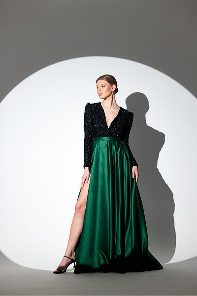 Tangül&Ali'S Moda Evi Πράσινο βραδινό φόρεμα με παγιέτες