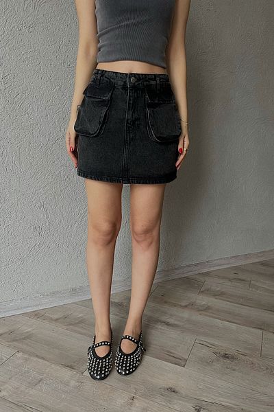 Seda Yalçın Atelier Black Cargo Pocket Detailed Short Denim Skirt