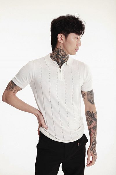 The Champ Clothing Πλεκτό ανδρικό πλεκτό μπλουζάκι Polo Neck με φερμουάρ