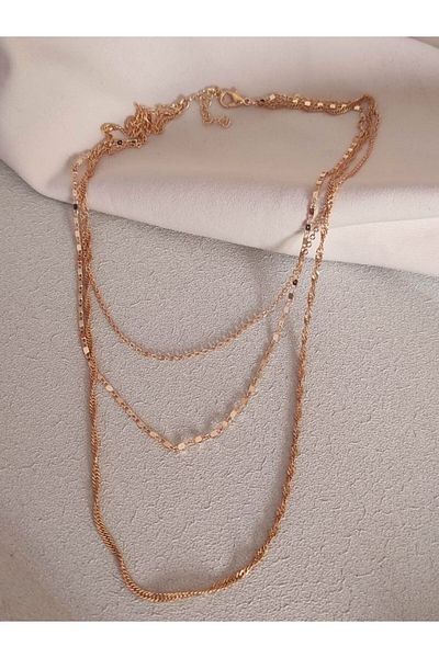 TÜKKAN ACCESSORİES GOLD CHAIN TRIPLE MULTI COMBIN PENDANT-SLEEVE175
