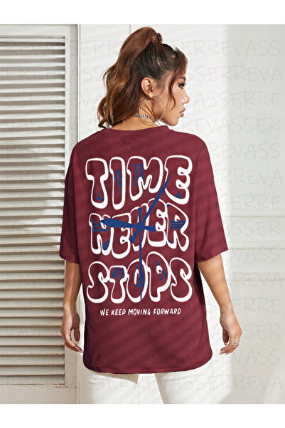 Revasser Унисекс жени/мъже Time Never Stops Цветна памучна тениска с персонал...