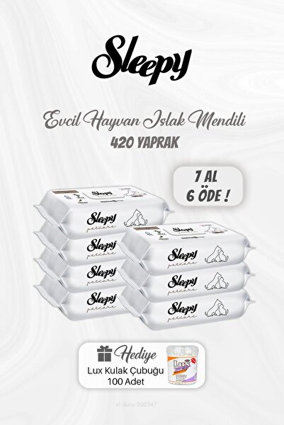Sleepy 7 AL 6 ÖDE Evcil Hayvan Islak Mendili 420 Yaprak, Kulak Çubuğu Hediyeli