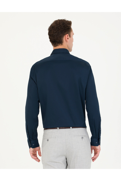 Pierre Cardin PİERRE CARDİN DOKUMA SATEN KUMAŞ SLİM FİT LACİVERT GÖMLEK