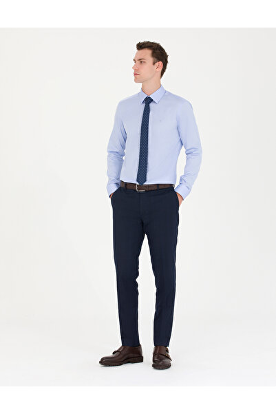 Pierre Cardin PİERRE CARDİN DOKUMA SATEN KUMAŞ SLİM FİT KOYU MAVİ GÖMLEK