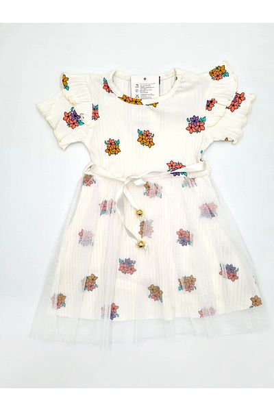 KAMİKAM Rochie de fetiță din tul imprimat foarte frumoasă și foarte elegantă Calitate perfectă (MĂRIME MICĂ 1-2 MĂRIMEA MARE)