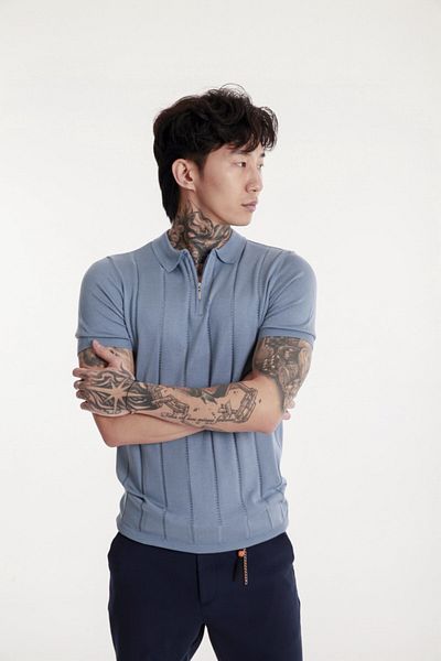The Champ Clothing Πλεκτό ανδρικό πλεκτό μπλουζάκι Polo Neck με φερμουάρ