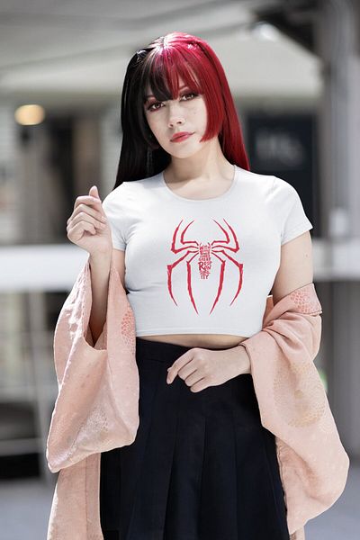 Fuddy Moda Γραπτό Spider Printed Crop Top, Spider Man Printed Crop Μπλούζα