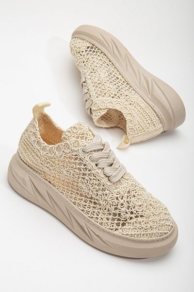 Tonny Black Γυναικεία παπούτσια από ύφασμα Nude Lace με Χοντή Σόλα Lace-Up Spoir