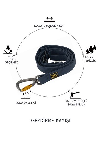 INTERLAKEN Waterproof Strong Hook Navy Blue Dog Walking Strap 2m