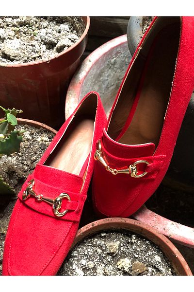 MUMMY CANDLE -Women's Red Suede Loafer Ballet Shoes