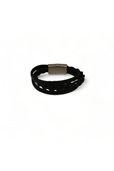 Hedea Genuine Leather Three Serises Knitted Black Bracelet