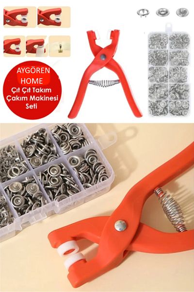 AYGÖREN HOME 9.5 Mm Snap Fitting Set - 100 Pieces Including Practical Machine and Storage Box