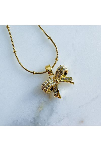 CHARMLUCKY Steel Bow Ribbon Necklace