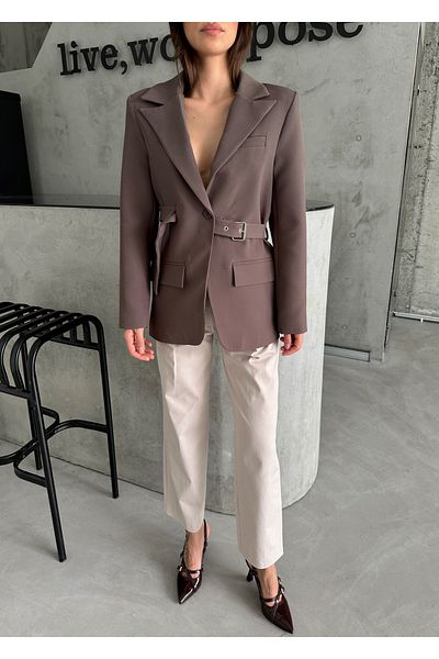 Laluvia Braune Blazerjacke mit Gürtel