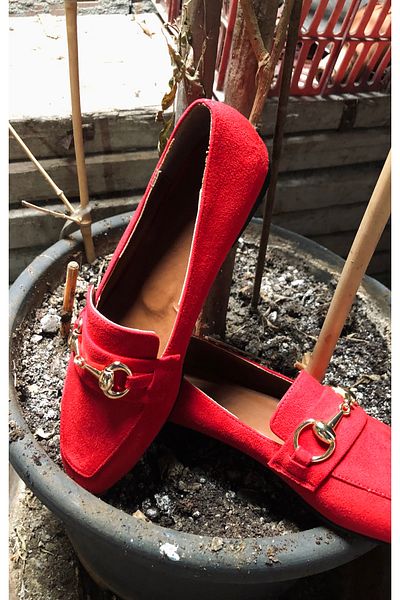 MUMMY CANDLE -Women's Red Suede Loafer Ballet Shoes