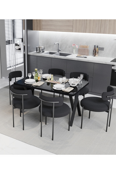 AVVİO Margo  Teddy Sandalye 80x140 Yemek Masası Mutfak Masası 6 Kişilik Masa ...