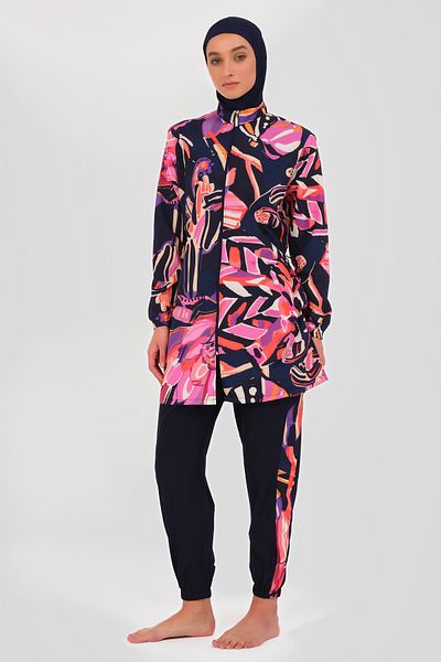 ALFASA Patterned Battal Hijab Swimsuit