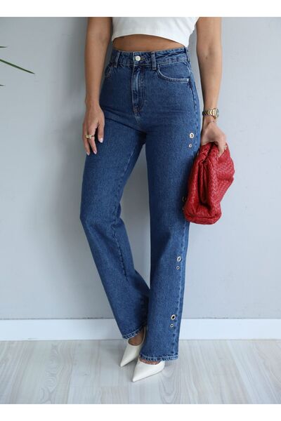 Purple by Banu NAVY BLUE WITH METAL RING DETAIL JEANS