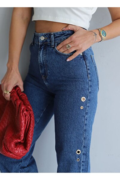 Purple by Banu СИНІ БОКИ МЕТАЛЕВІ КІЛЬЦЯ ДЕТАЛЬ ДЖИНСОВІ ШТАНИ