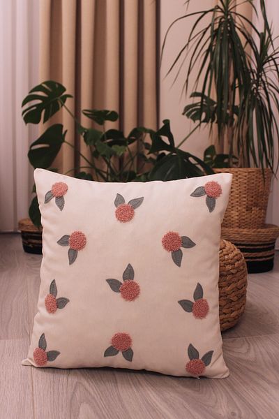 Filamente Husă de pernă cu design special, cu model de ponch real, cu flori, bej