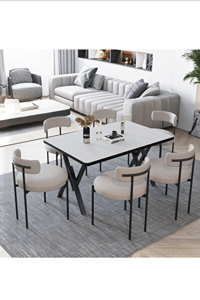 AVVİO Margo  Teddy Sandalye 80x140 Yemek Masası Mutfak Masası 6 Kişilik Masa ...