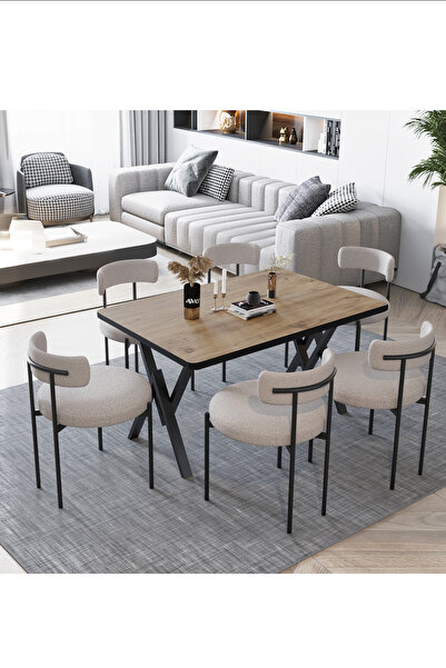 AVVİO Margo  Teddy Sandalye 80x140 Yemek Masası Mutfak Masası 6 Kişilik Masa ...