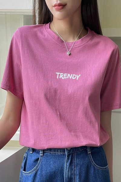 MODAGEN Women's Pink Crew Neck Oversize Trendy Printed T-Shirt