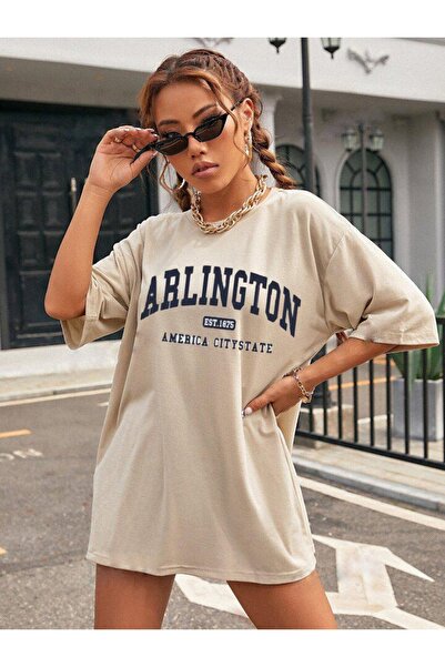 AFROGİYİM Γυναικείο μπλουζάκι Arlington με στάμπα Oversize από βαμβακερό χτενισμένο βαμβάκι