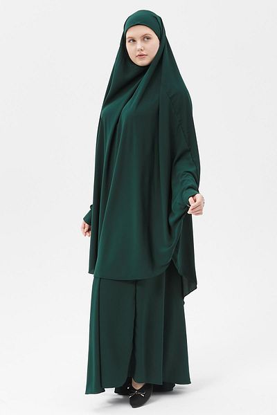 Altobeh Γυναικείο Hijab Medina Μεταξωτό Σετ Σεντόνια με Πέπλο Σουφλέ και Φούστα Σμαραγδένιο Πράσινο