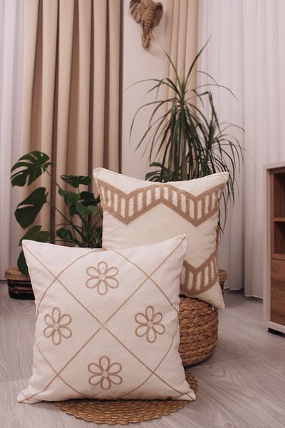 Filamente Set de 2 huse de pernă cu design special, model cu perforare reală, boemă, florală, bej